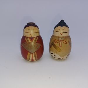 Vintage Japanese Kokeshi Wooden Ouchi-Nuri Hina Doll Lacquered Emperor Princess